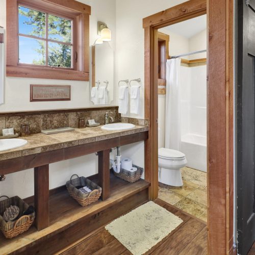 Two-sink vanity for guests in the bunk room